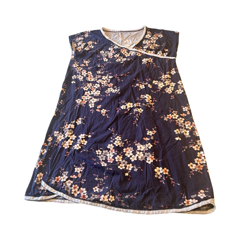 Garnet‎ Hill Organic Cotton Navy Cherry Blossom Floral Cap Sleeve Dress M